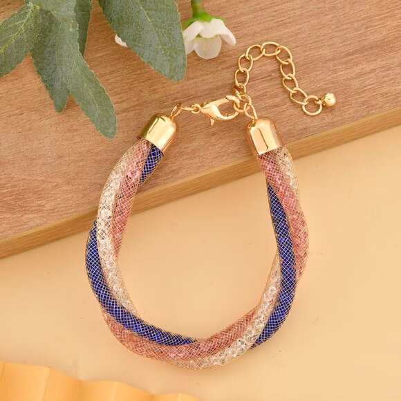 Multi Color Austrian Crystal Twisted Double Row Bracelet in Goldtone - Picture 3 of 3